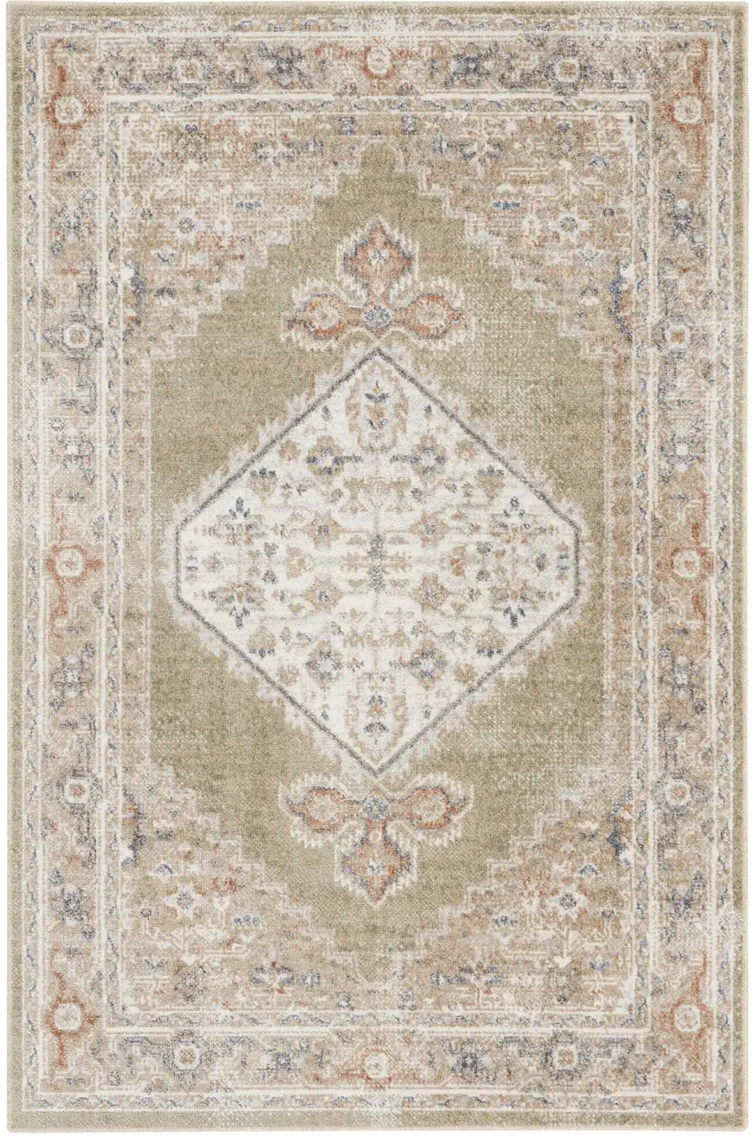 Sage Oriental Power Loom Distressed Washable Area Rug Photo 1