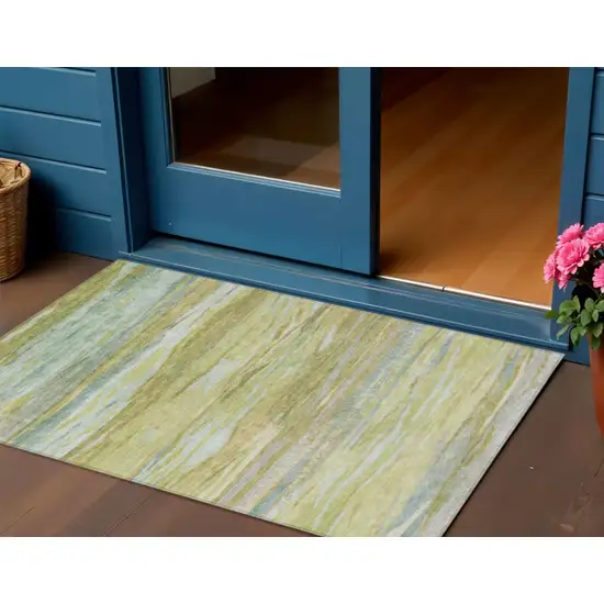 Sage Pale Aqua And Fern Green Abstract Washable Indoor Outdoor Area Rug Photo 2