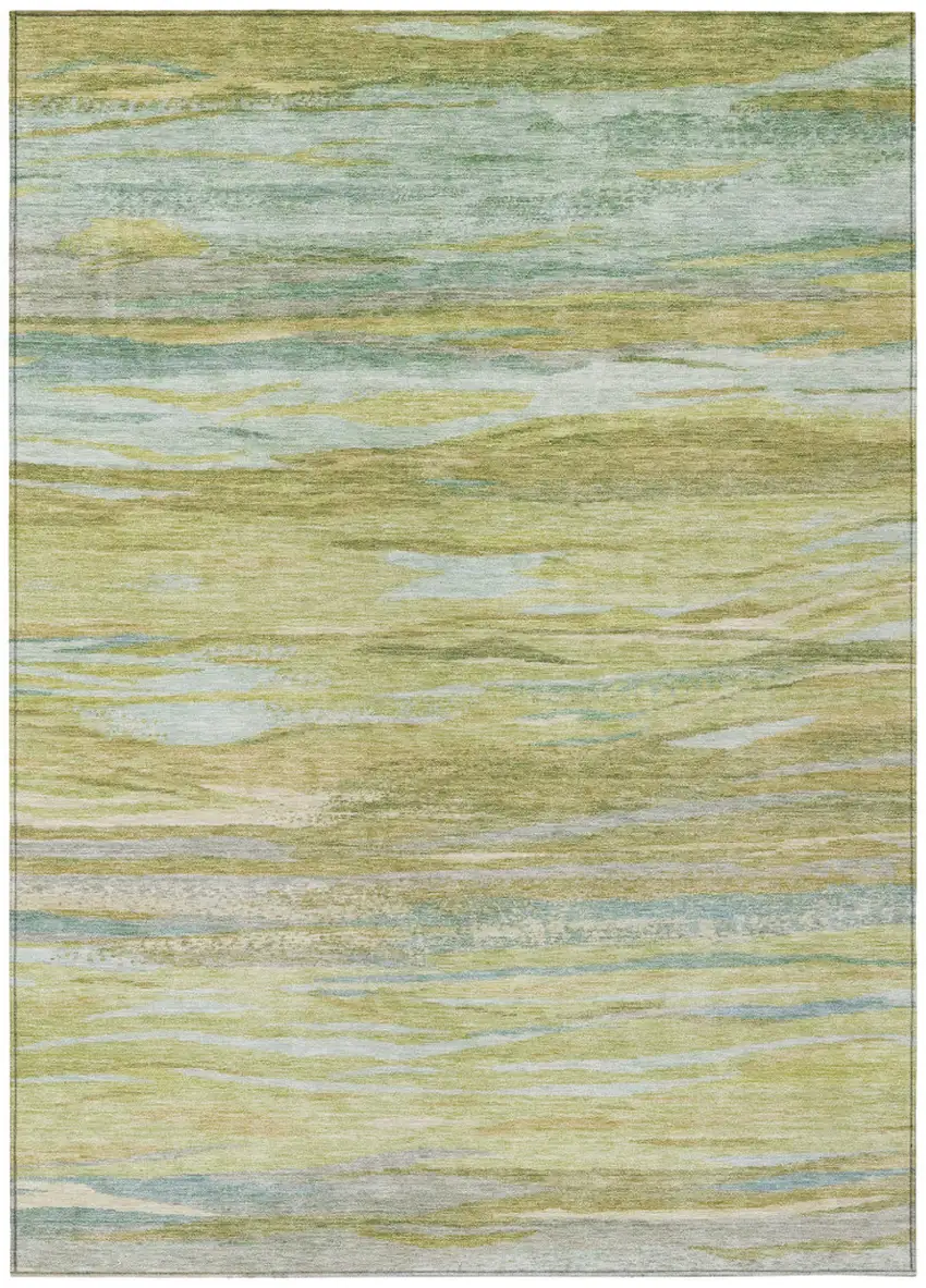 Sage Pale Aqua And Fern Green Abstract Washable Indoor Outdoor Area Rug Photo 9