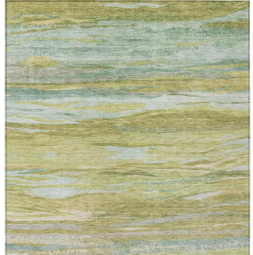 Sage Pale Aqua And Fern Green Abstract Washable Indoor Outdoor Area Rug Photo 1