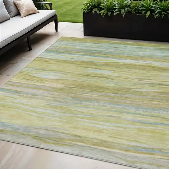 Sage Pale Aqua And Fern Green Abstract Washable Indoor Outdoor Area Rug Photo 2