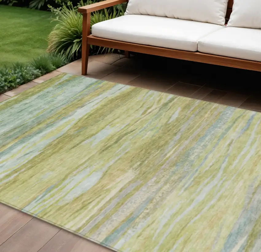 Sage Pale Aqua And Fern Green Abstract Washable Indoor Outdoor Area Rug Photo 2