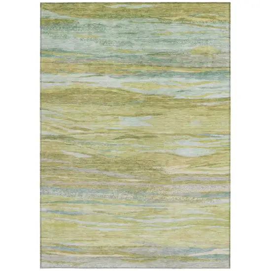 Sage Pale Aqua And Fern Green Abstract Washable Indoor Outdoor Area Rug Photo 9