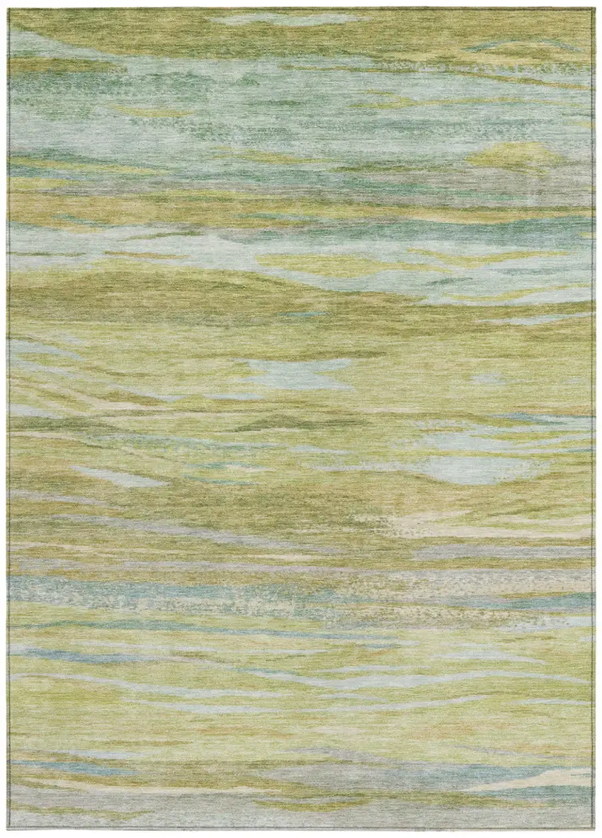 Sage Pale Aqua And Fern Green Abstract Washable Indoor Outdoor Area Rug Photo 9