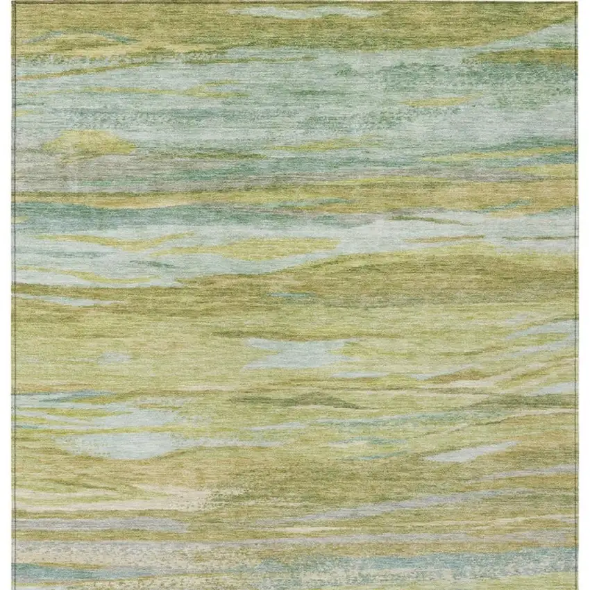 Sage Pale Aqua And Fern Green Abstract Washable Indoor Outdoor Area Rug Photo 1