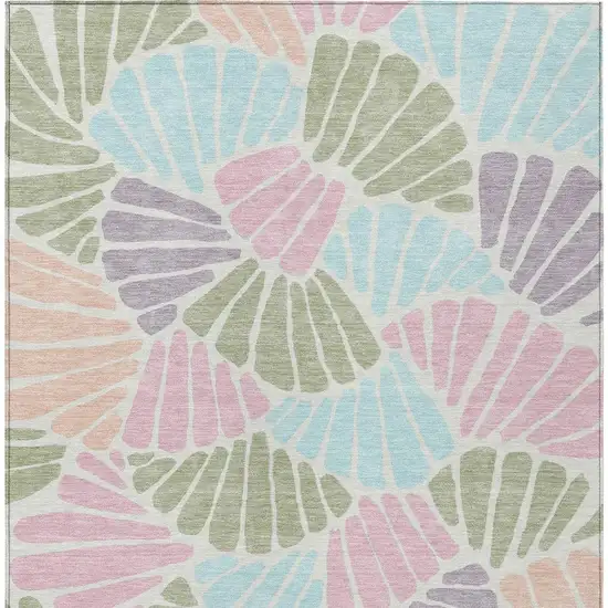 Sage Pink And Aqua Floral Washable Indoor Outdoor Area Rug Photo 2