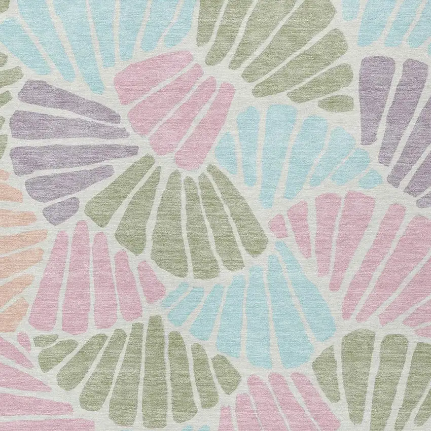 Sage Pink And Aqua Floral Washable Indoor Outdoor Area Rug Photo 2