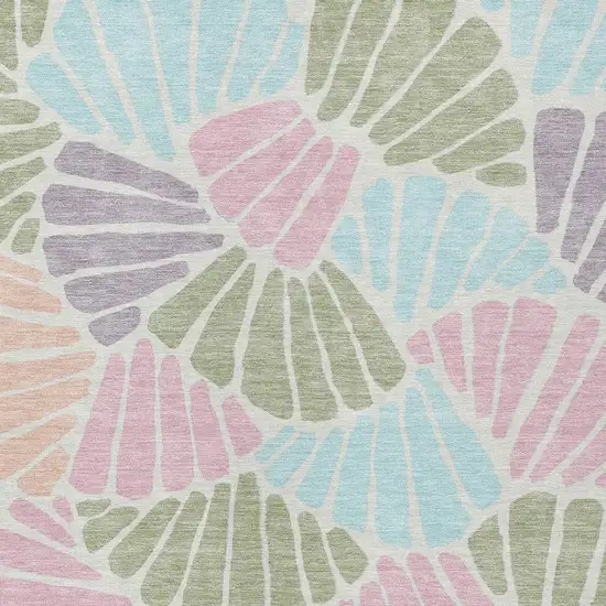 Sage Pink And Aqua Floral Washable Indoor Outdoor Area Rug Photo 2