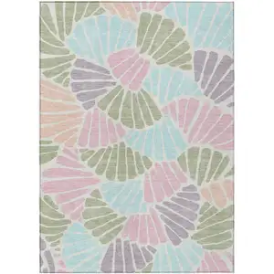 Photo of Sage Pink And Aqua Floral Washable Indoor Outdoor Area Rug