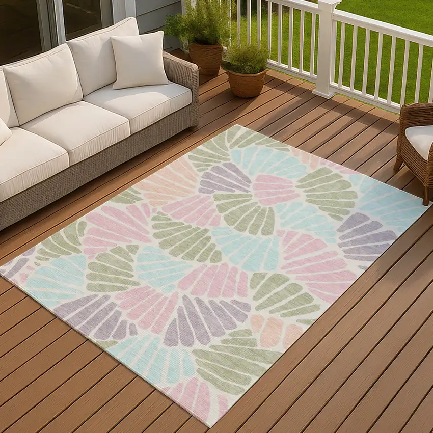 Sage Pink And Aqua Floral Washable Indoor Outdoor Area Rug Photo 4