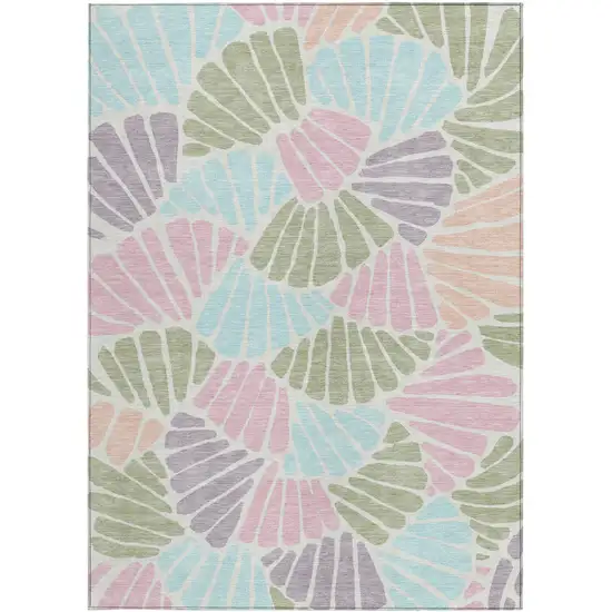 Sage Pink And Aqua Floral Washable Indoor Outdoor Area Rug Photo 3