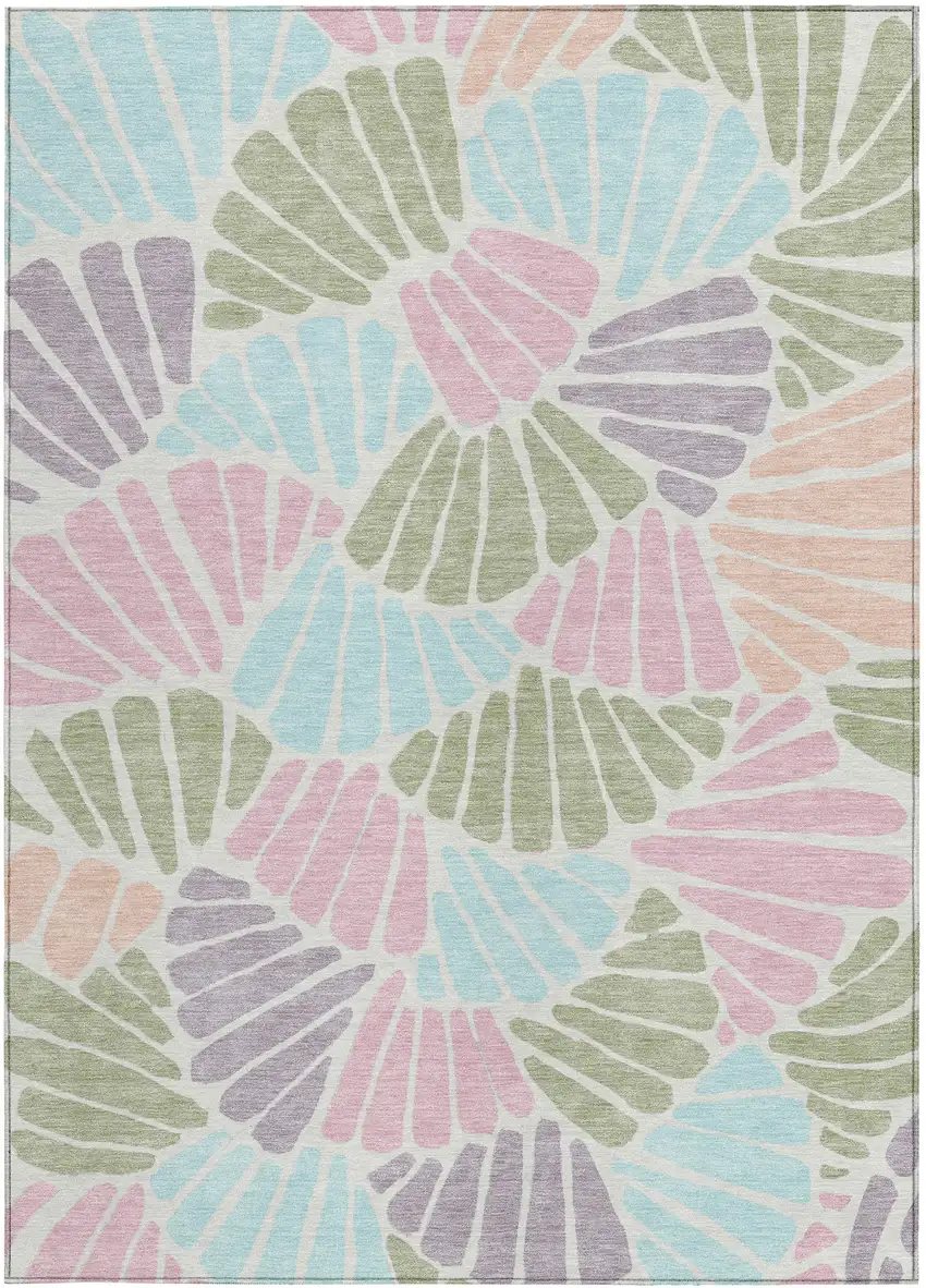 Sage Pink And Aqua Floral Washable Indoor Outdoor Area Rug Photo 3