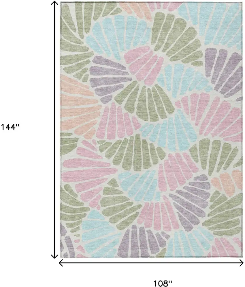 Sage Pink And Aqua Floral Washable Indoor Outdoor Area Rug Photo 7