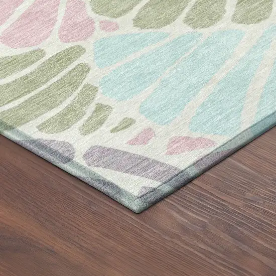 Sage Pink And Aqua Floral Washable Indoor Outdoor Area Rug Photo 5