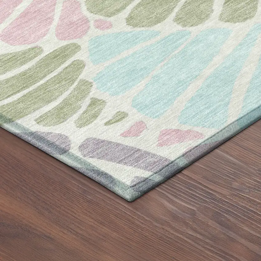 Sage Pink And Aqua Floral Washable Indoor Outdoor Area Rug Photo 5