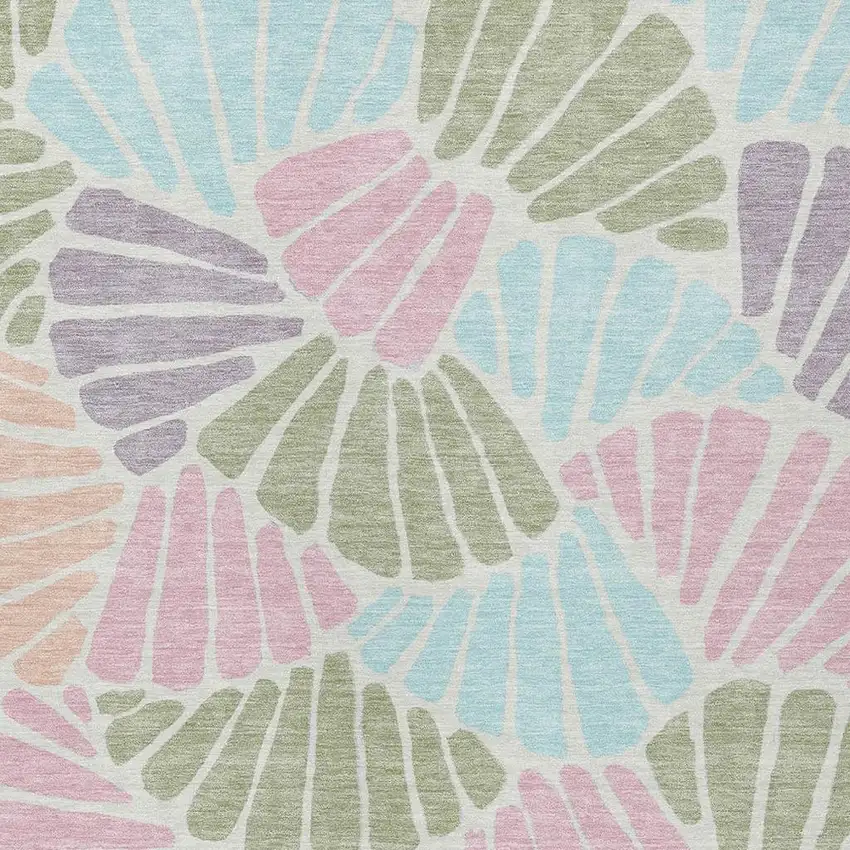 Sage Pink And Aqua Floral Washable Indoor Outdoor Area Rug Photo 2