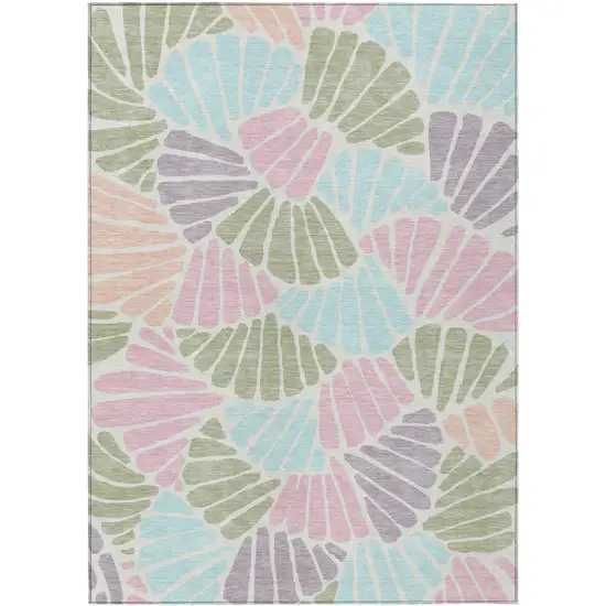 Sage Pink And Aqua Floral Washable Indoor Outdoor Area Rug Photo 1