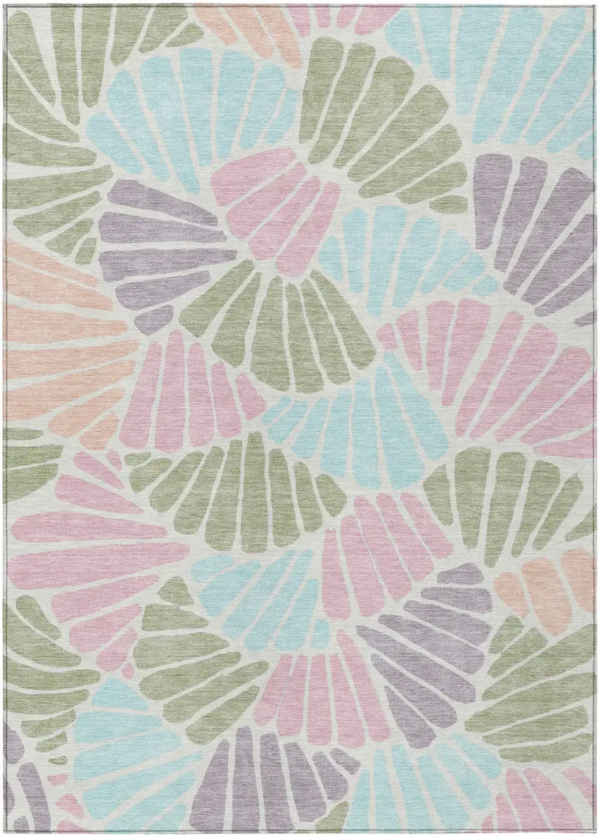 Sage Pink And Aqua Floral Washable Indoor Outdoor Area Rug Photo 1