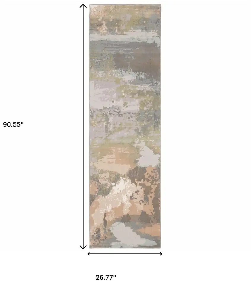 Sage Pink And Cream Abstract Power Loom Stain Resistant Runner Rug Photo 8