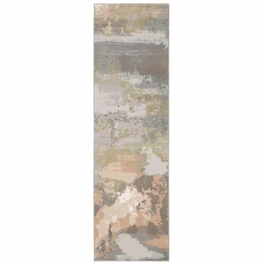 Sage Pink And Cream Abstract Power Loom Stain Resistant Runner Rug Photo 1