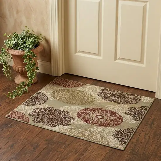 Sage Brown And Ivory Floral Medallion Area Rug Photo 1