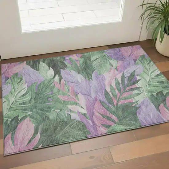 Sage Purple And Blush Floral Washable Area Rug With UV Protection Photo 2