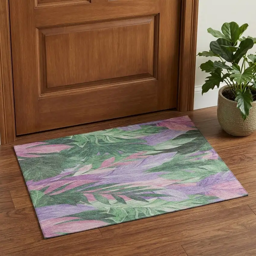 Sage Purple And Blush Floral Washable Area Rug With UV Protection Photo 1