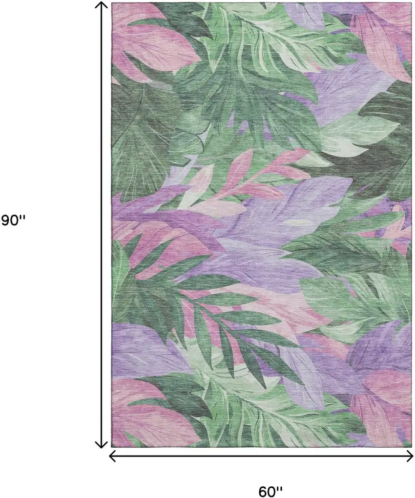 Sage Purple And Blush Floral Washable Area Rug With UV Protection Photo 9