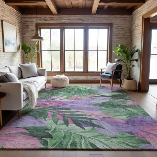 Sage Purple And Blush Floral Washable Area Rug With UV Protection Photo 4