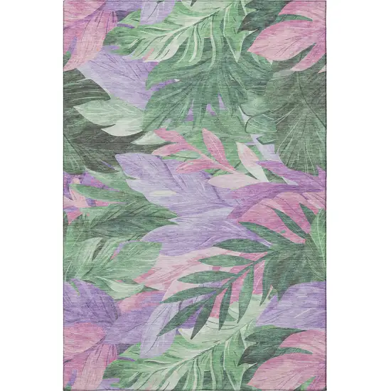 Sage Purple And Blush Floral Washable Area Rug With UV Protection Photo 2