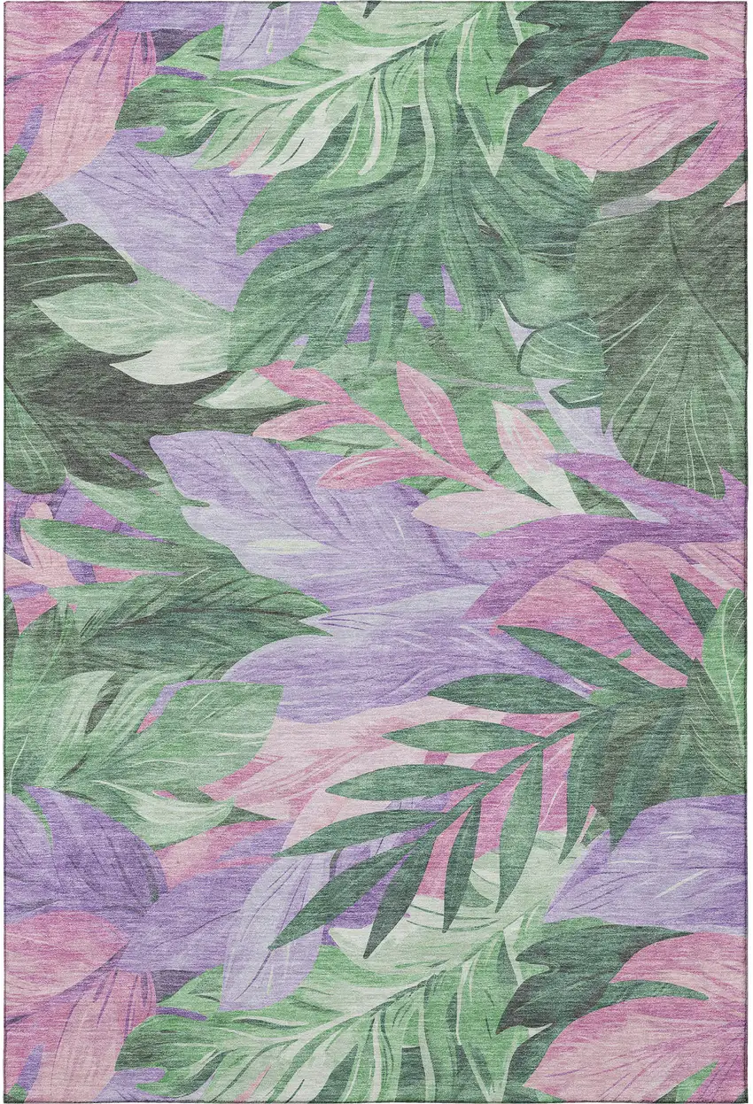 Sage Purple And Blush Floral Washable Area Rug With UV Protection Photo 2