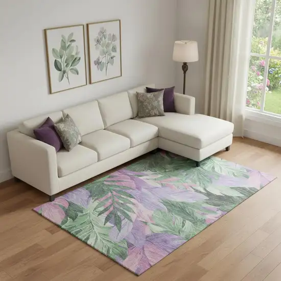 Sage Purple And Blush Floral Washable Area Rug With UV Protection Photo 2