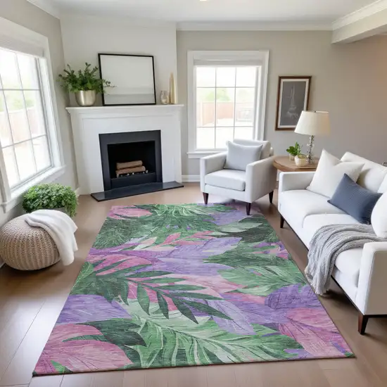 Sage Purple And Blush Floral Washable Area Rug With UV Protection Photo 4