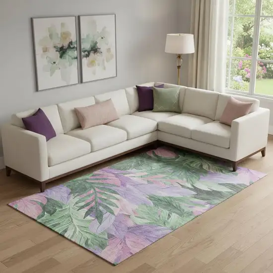 Sage Purple And Blush Floral Washable Area Rug With UV Protection Photo 1