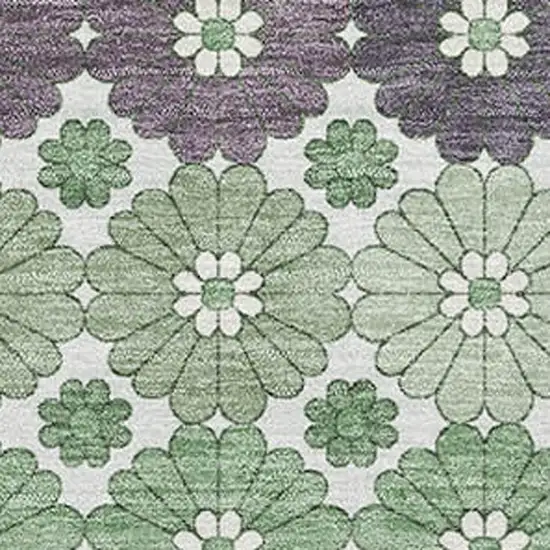 Sage Purple And Ivory Geometric Washable Area Rug With UV Protection Photo 2