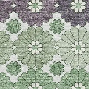 Photo of Sage Purple And Ivory Geometric Washable Area Rug With UV Protection