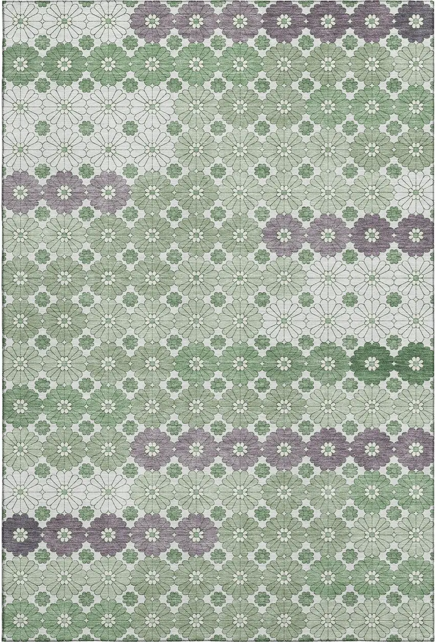 Sage Purple And Ivory Geometric Washable Area Rug With UV Protection Photo 1