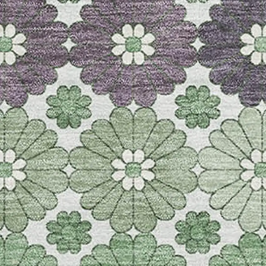 Sage Purple And Ivory Geometric Washable Area Rug With UV Protection Photo 2