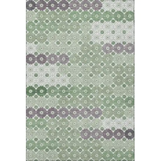 Sage Purple And Ivory Geometric Washable Area Rug With UV Protection Photo 3