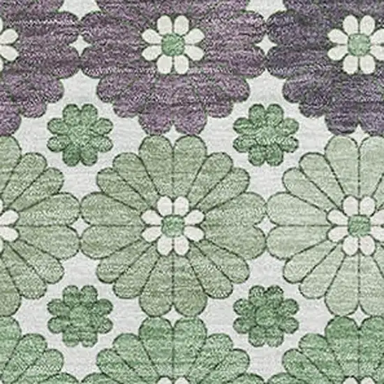Sage Purple And Ivory Geometric Washable Area Rug With UV Protection Photo 2