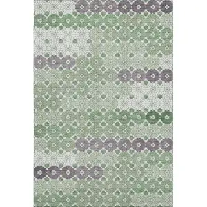 Photo of Sage Purple And Ivory Geometric Washable Area Rug With UV Protection