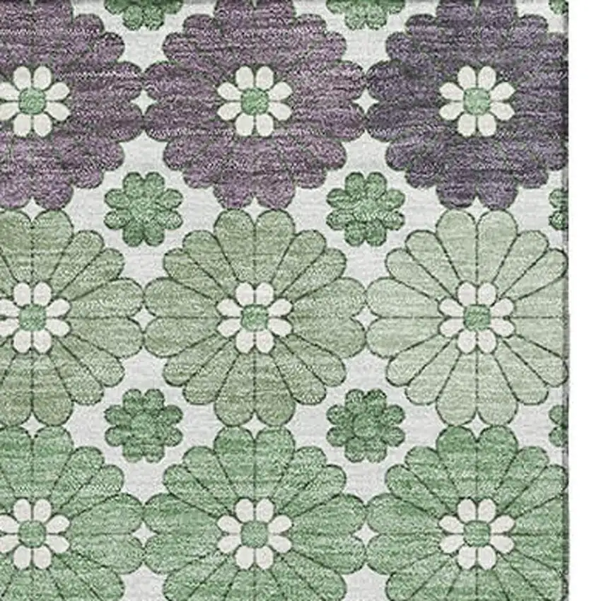Sage Purple And Ivory Geometric Washable Area Rug With UV Protection Photo 3