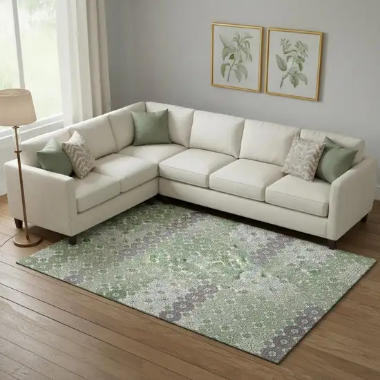 Sage Purple And Ivory Geometric Washable Area Rug With UV Protection Photo 2