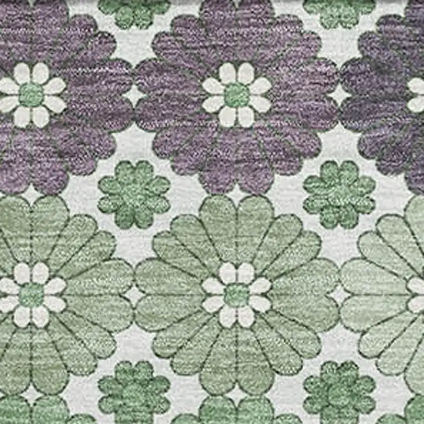 Sage Purple And Ivory Geometric Washable Area Rug With UV Protection Photo 2