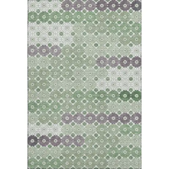 Sage Purple And Ivory Geometric Washable Area Rug With UV Protection Photo 1