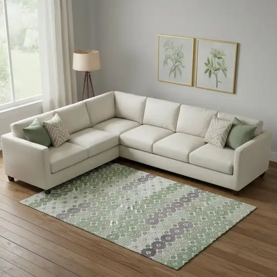 Sage Purple And Ivory Geometric Washable Area Rug With UV Protection Photo 2