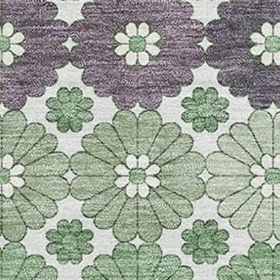 Sage Purple And Ivory Geometric Washable Area Rug With UV Protection Photo 2
