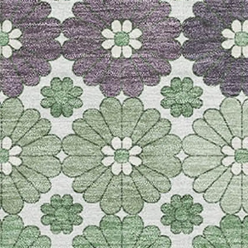 Sage Purple And Ivory Geometric Washable Area Rug With UV Protection Photo 2
