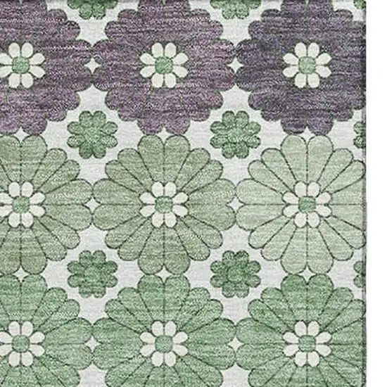 Sage Purple And Ivory Geometric Washable Area Rug With UV Protection Photo 3