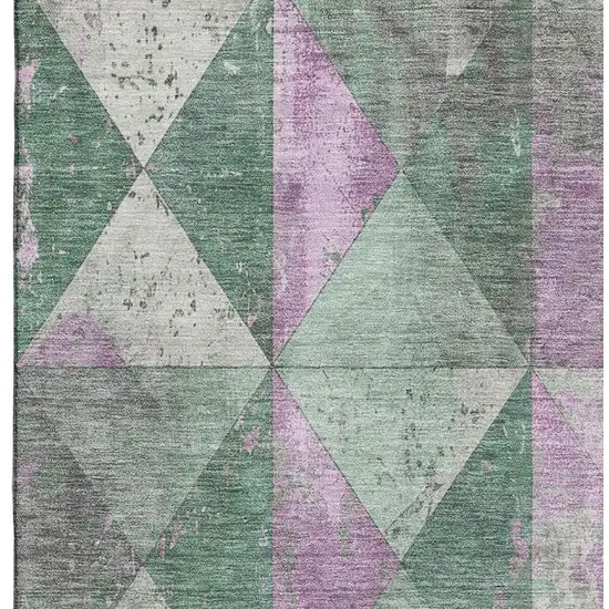 Sage Purple And Ivory Geometric Washable Area Rug With UV Protection Photo 2